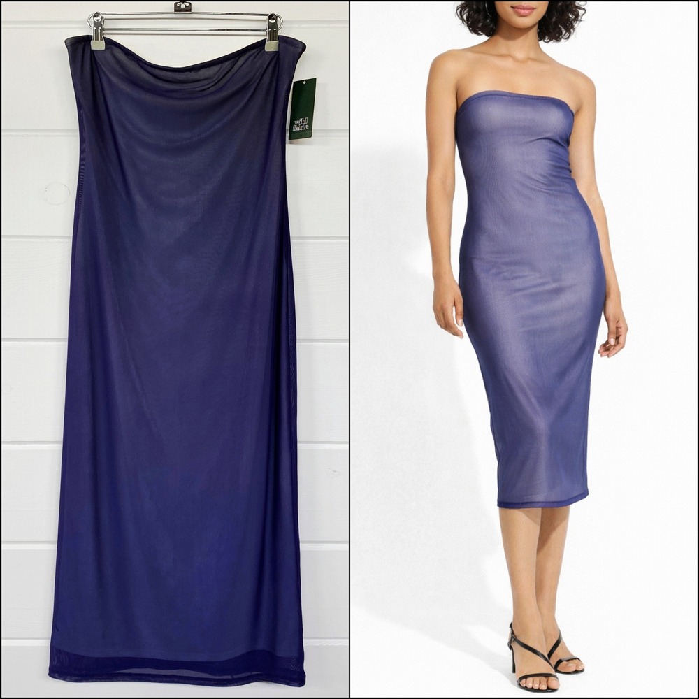 NWT Wild Fable Y2K Mermaidcore Mesh Tube Midi Bodycon Dress Navy Purple M Summer